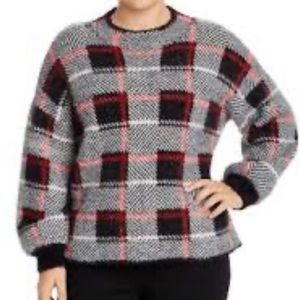 Single Thread Plus Womens Plaid Mock Neck Pullover Fuzzy Comfy Sweater